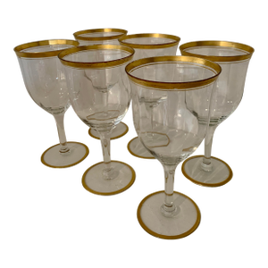 Art Deco Gold Rimmed Wine Glasses - Set of 6