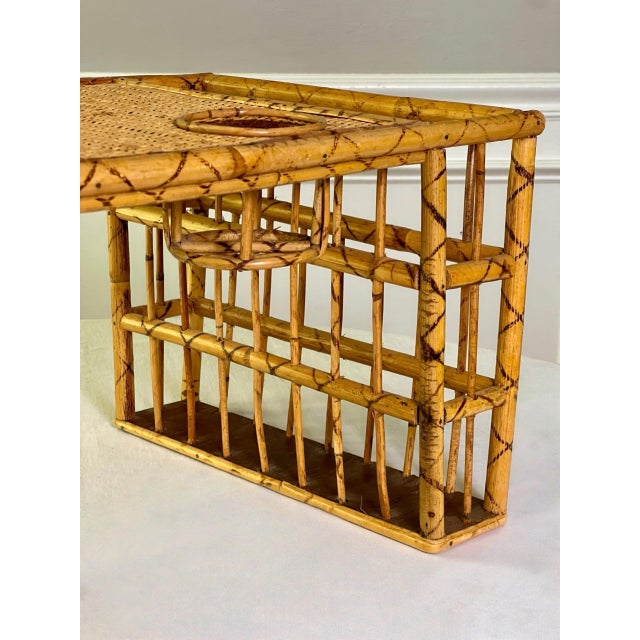 Tan Near Pair of 1960s Bamboo and Rattan Bed Trays With Drink and Magazine Holder For Sale - Image 8 of 13