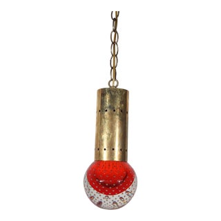 Mid Century Red Glass Ball Pendant in the Style of Seguso For Sale