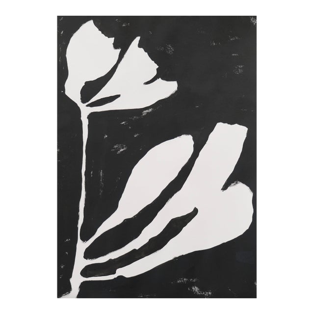 Ink + Petals 15 — Modern Floral Silhouette — Black + White Abstract Painting by Mary Elizabeth Marvin For Sale