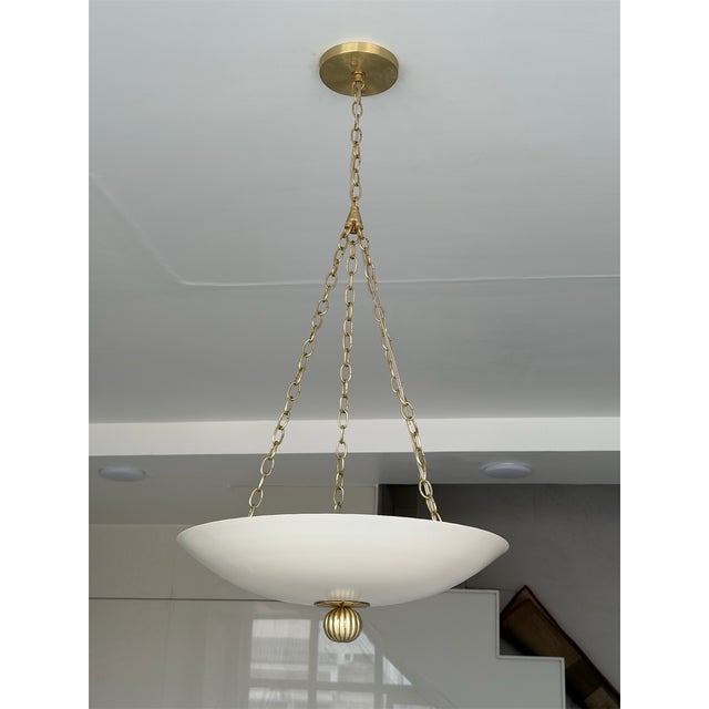 Not Yet Made - Made To Order Matte Cream Pendant Light With Brushed Brass Finish For Sale - Image 5 of 12