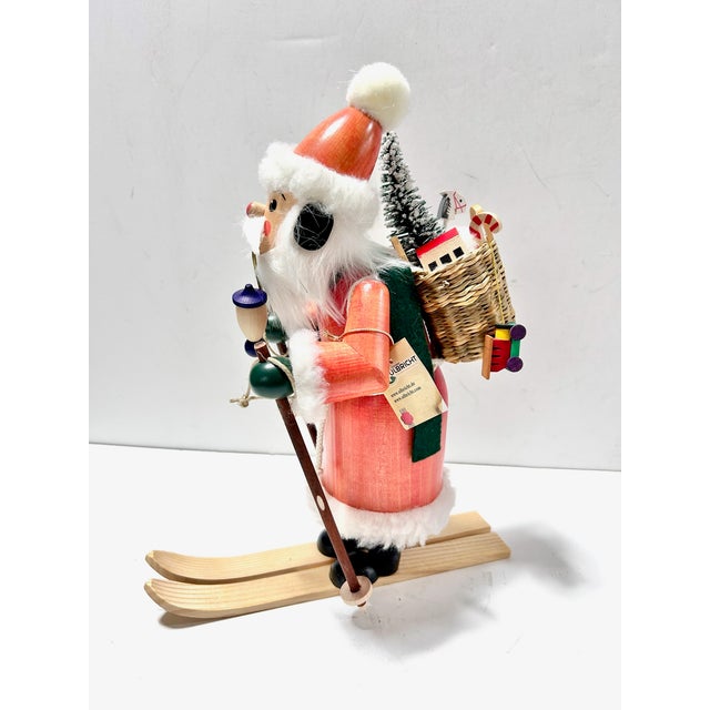 Late 20th Century Christian Ulbricht German Santa Nutcracker on Skis - Erzgebirge Hand Carved Wooden Smoker - Vintage Alpine Holiday Decor For Sale - Image 5 of 13
