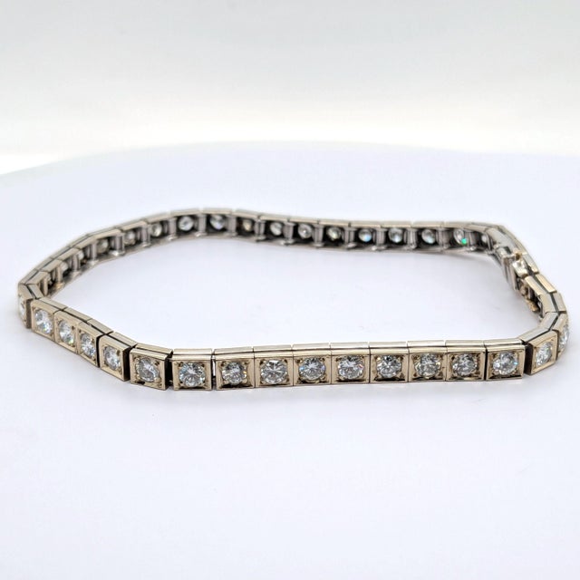 Vintage 14k White Gold Tennis Bracelet With Forty Brilliant Cut Diamonds ~4.5ctw For Sale - Image 4 of 9