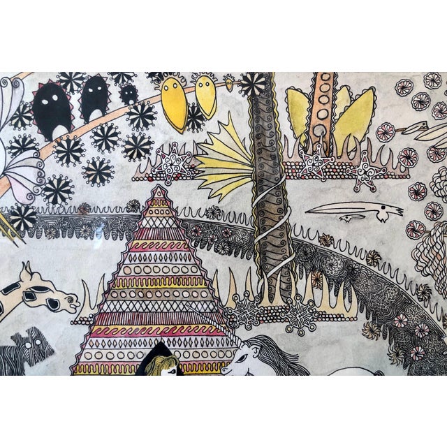 Laurence Donovan, Mod Surrealist 1970's Drawing Watercolor Painting Jungle Fantasy, Unicorn, Lion, 1974 For Sale - Image 9 of 12