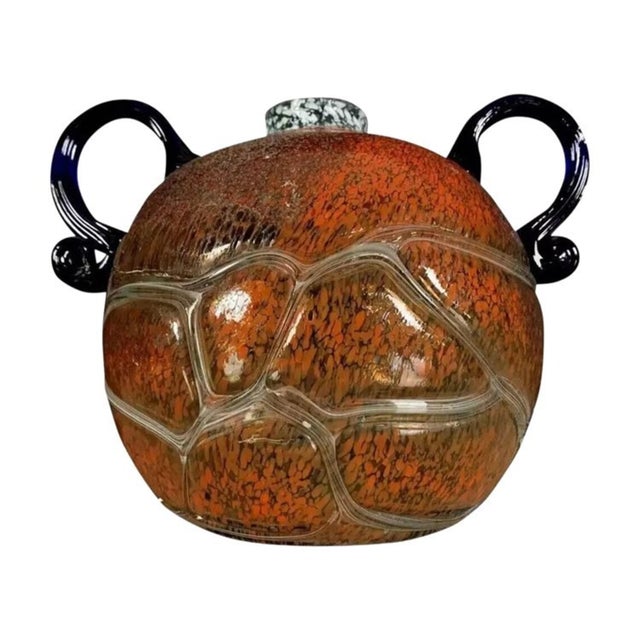 Art Deco Blown Glass Spherical Vase with Two Pâte De Verre Handles, 1890s For Sale - Image 4 of 7