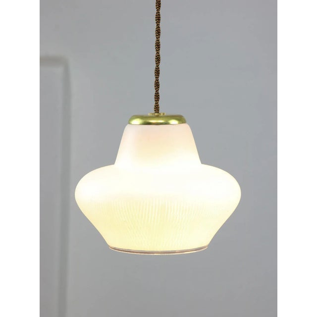 Small Mid-Century Italian Brass and Opaline Pendant Lamp For Sale - Image 4 of 12