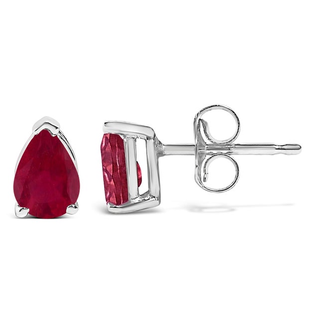 Contemporary 14K White Gold 6x4MM Pear Shaped Red Ruby Solitaire Stud Earrings For Sale - Image 3 of 5