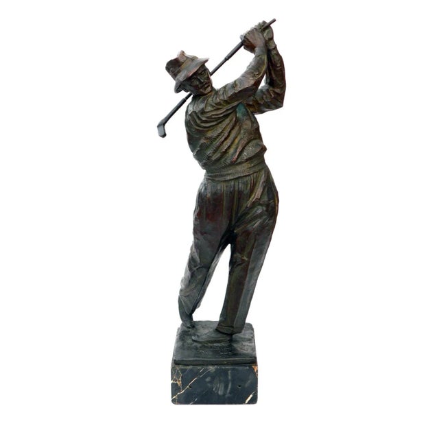 Modeled Vintage Patinated Bronze Figure of a Golfer For Sale - Image 12 of 12
