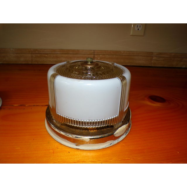 White Vintage Art Deco Round Ceiling Light Fixture Milk & Clear Glass Shade For Sale - Image 8 of 18