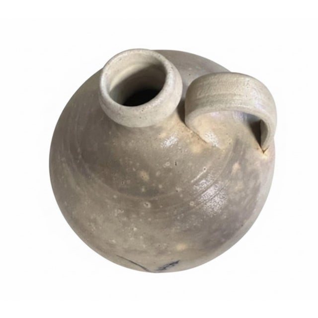 Ceramic ML Owens 1988 Signed Seagrove Nc Stoneware Jug With Blue Floral Decoration For Sale - Image 7 of 8