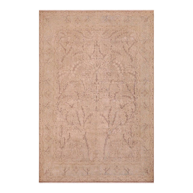 Boho Chic Vintage Retro Tan/Blue Wool Rug - 9'5'' X 12'9'' For Sale