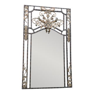 LaBarge 60" Tall Iron Flower and Bow Beveled Mirror For Sale