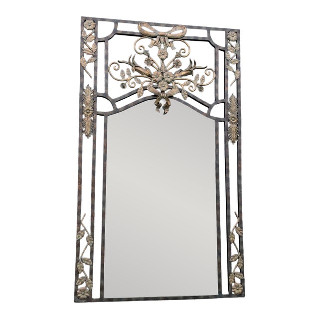 LaBarge 60" Tall Iron Flower and Bow Beveled Mirror For Sale