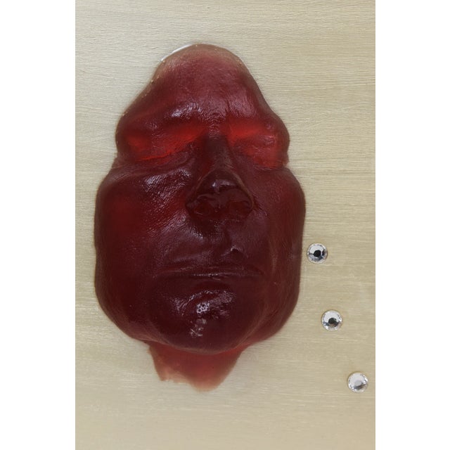 Red Mixed Media Resin Over Wood Buddha Art by Donna Lee Steffens Ttitled "The Conversation Starts Here" For Sale - Image 8 of 11