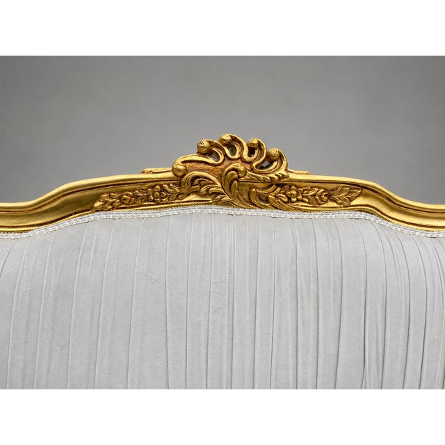 Gold 1980s French Louis XVI Gold Velvet Beech Settee For Sale - Image 8 of 16