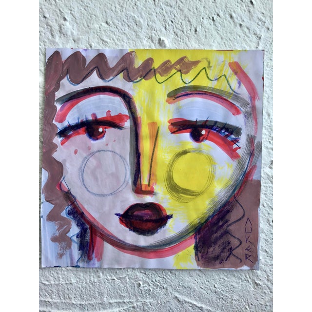 Contemporary Paintings by CL Auker, Mixed Media Colorful Face Triptych on Paper For Sale - Image 15 of 15