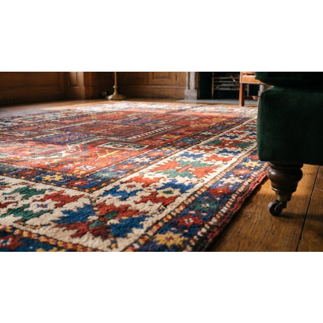 Red 1890s Red Medallion Antique Caucasian Kazak Rug 4'6" X 5'9" Handknotted Wool Carpet For Sale - Image 8 of 8