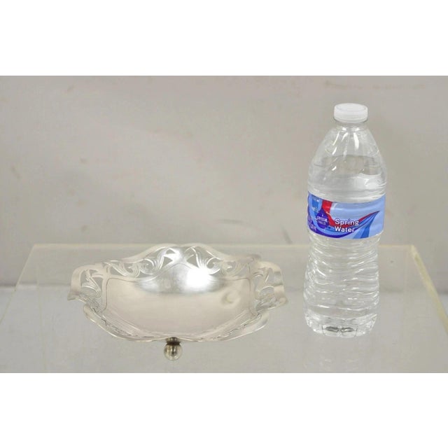 Victorian Vintage Victorian Scalloped Pierced Gallery Silver Plated Candy Trinket Dish For Sale - Image 3 of 10