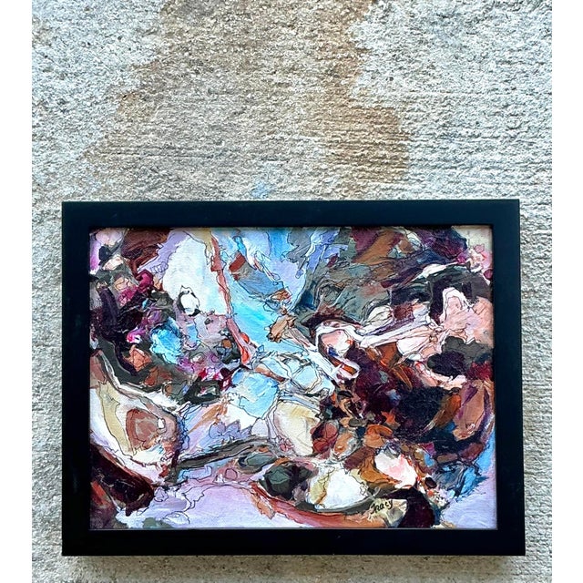 Late 20th Century Vintage Original Abstract Oil Painting on Canvas For Sale - Image 5 of 12