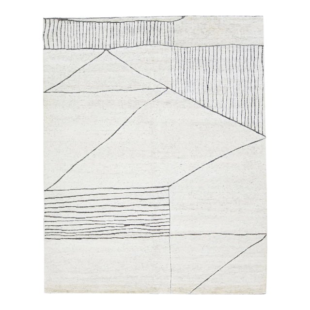 2020s Room Size Modern Moroccan Style Geometric Wool Rug in Ivory For Sale