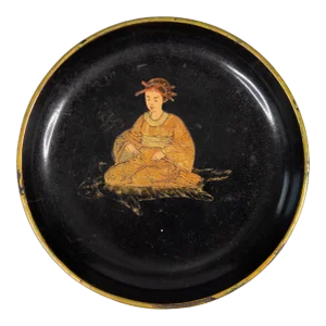 Antique English Papier Mache Wine Coaster