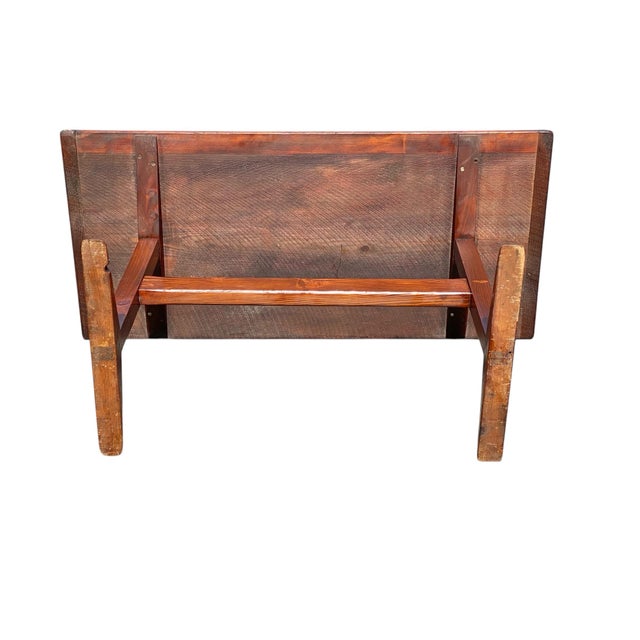 Vintage Country Primitive Style Narrow Pine Trestle Table For Sale - Image 10 of 11