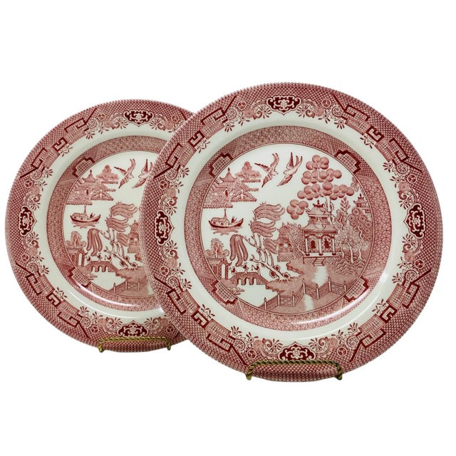 Vintage Willow Rosa Pink Dinner Plates by Churchill Made in England a