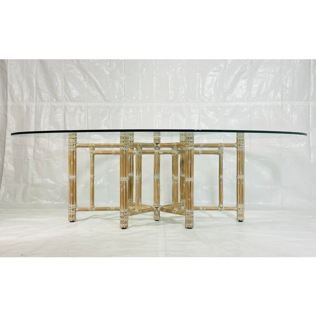 Wood Vintage McGuire Bamboo Oval Dining Table With Beveled Glass, San Francisco For Sale - Image 7 of 18