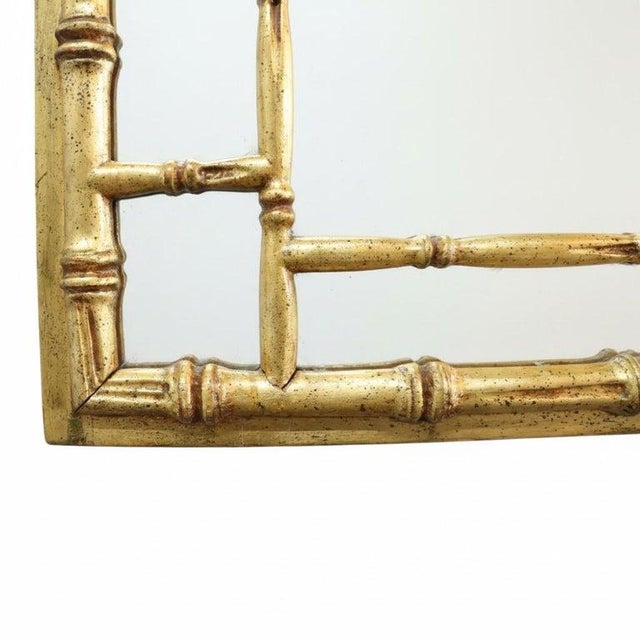 Italian Aesthetic 47" Faux Bamboo Gilt Wood Mirror With Greek Key Elements C1930 For Sale - Image 6 of 8