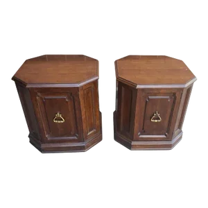 Pair of Davis Cabinet Co. Cherry Octogonal Commodes or Side Tables