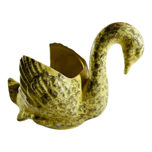 1950s Pioneer Pottery Company Usa Yellow 22 Kt Gold Design Swan Planter