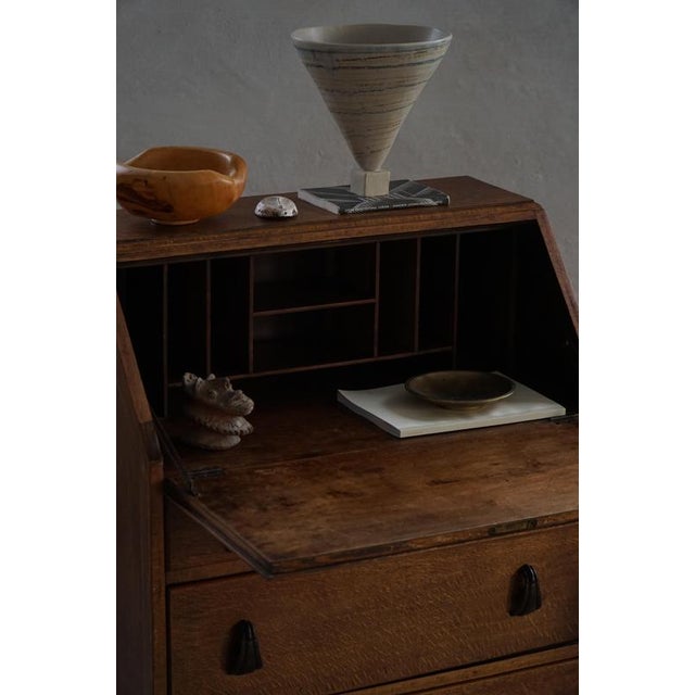 Vintage Danish Oak Secretaire with Seashell Handles, 1920s For Sale - Image 11 of 18