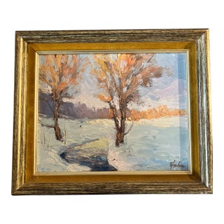 Contemporary Original David Hahn Impressionist Landscape “Winter Sunlight “ Vintage Frame For Sale