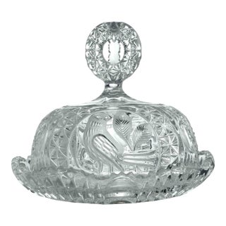Mid 20th Century Hofbauer the Byrdes Collection Domed Lid Cheese or Butter Crystal Dish For Sale