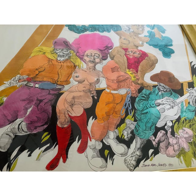 1970s 1971 Signed Mixed Media Figurative Drawing by David Mac Innes | California Original Work on Paper | Professionally Framed For Sale - Image 5 of 11