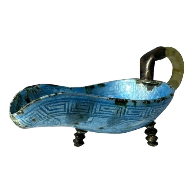 Antique Chinese Cloisonne Scoop: Jade Handle, Qing Dynasty For Sale