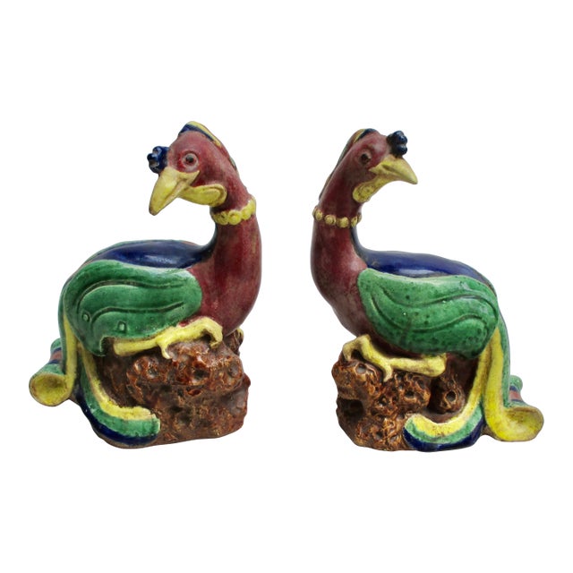 Antique Chinese Terra Cotta Phoenix Birds - A Pair of 2 For Sale