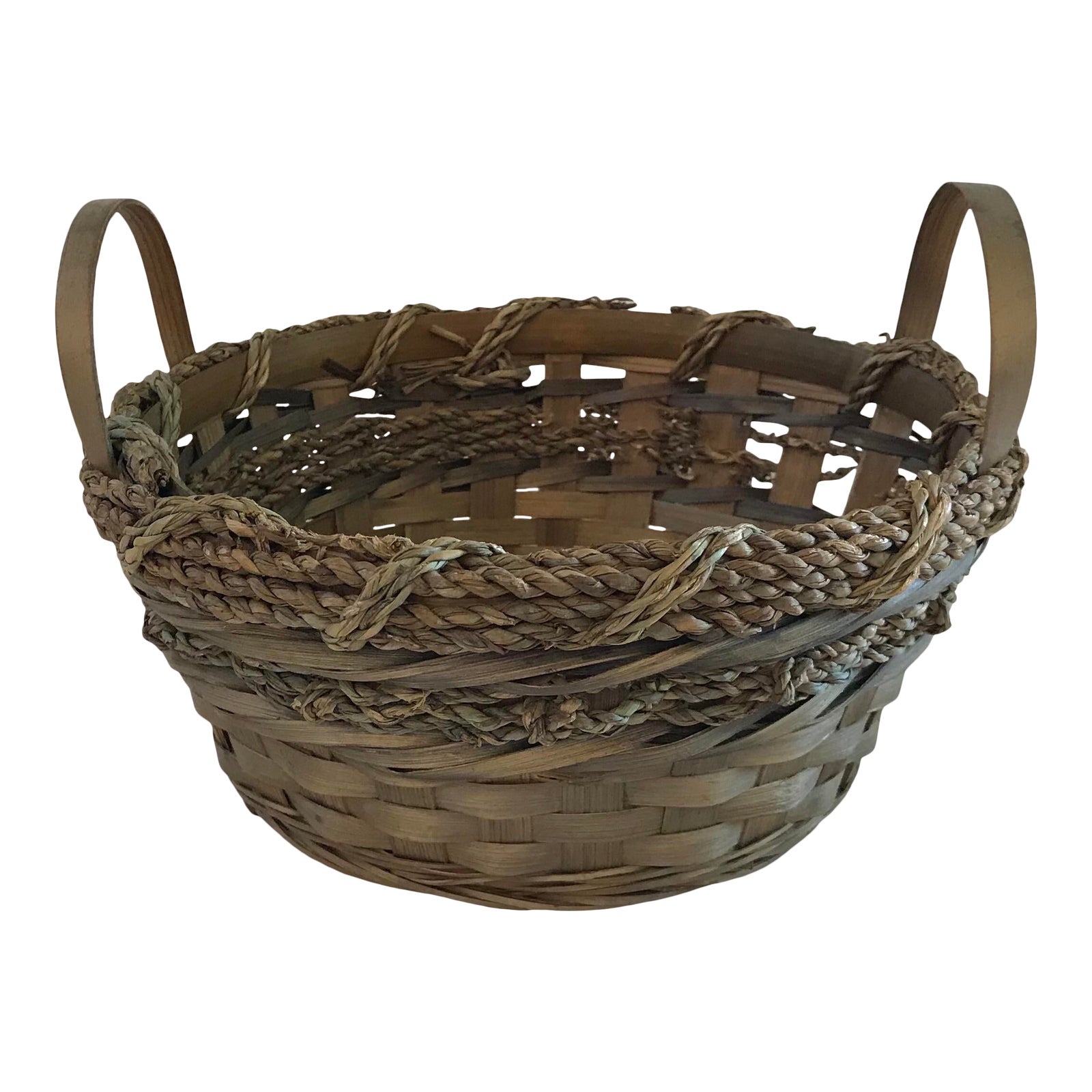 Vintage Woven Basket With Rope Details and Two Handles Chairish