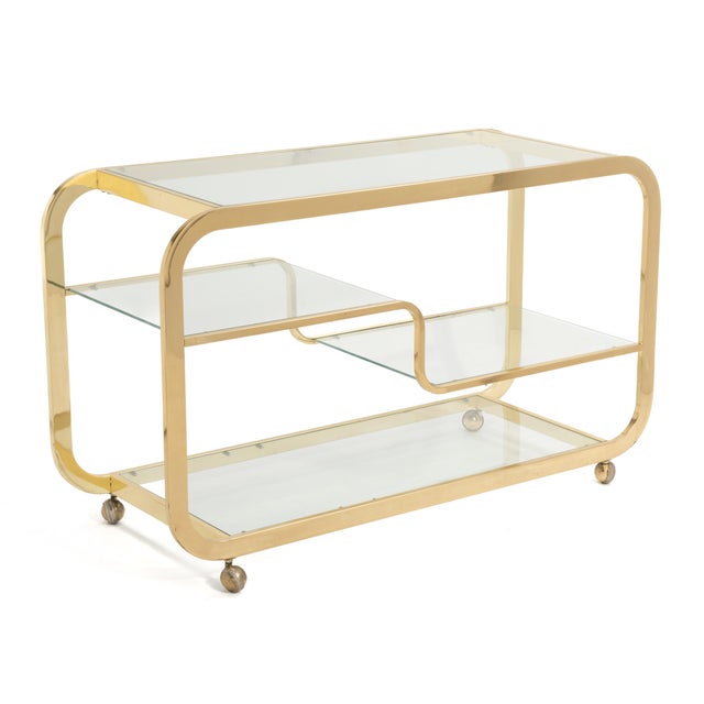 Mid-Century Modern Design Institute America Dia Milo Baughman Brass Bar Serving Cart 1970s Signed For Sale - Image 3 of 12