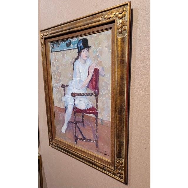 Frans Smeers -Portrait of a Girl With a Black Hat - Oil Painting For Sale - Image 10 of 12