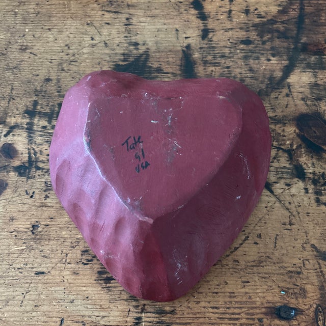 Folk Art 1990s Carved Wood Heart Bowl For Sale - Image 3 of 6
