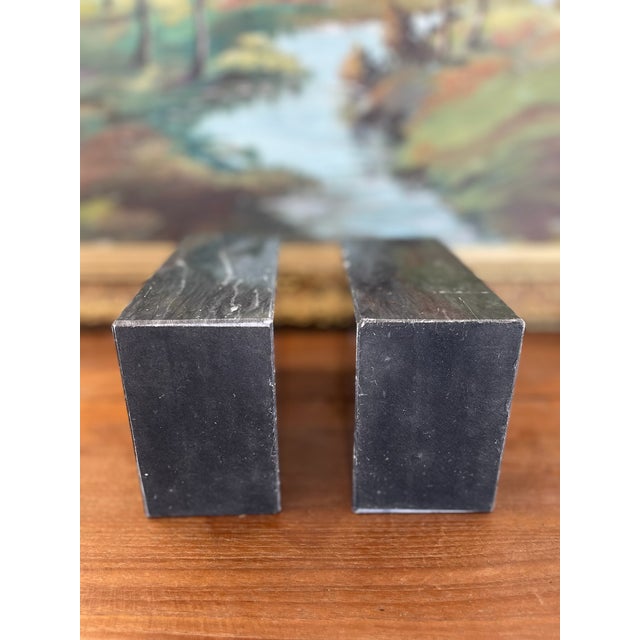 Stone Vintage Black Likely Marble Bookends - Solid Rectangular Pair With White Veining, Mid-20th Century. For Sale - Image 7 of 8