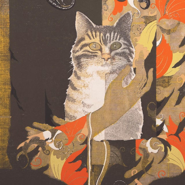 'Afternoon With a Cat' by Tadashi Nakayama, 1971, Los Angeles County Museum of Art, Psychedelic Japanese Wood-Block, Tokyo Biennale For Sale - Image 4 of 10