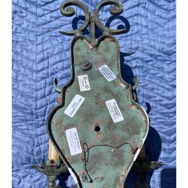Arte De Mexico N. Hollywood Hand Wrought Iron Handmade Wall Light Sconces, Pair For Sale - Image 9 of 10
