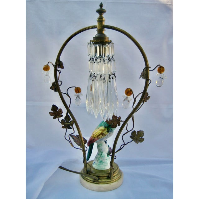Bird Porcelain Crystal Lamp Circa 1920 For Sale - Image 9 of 13