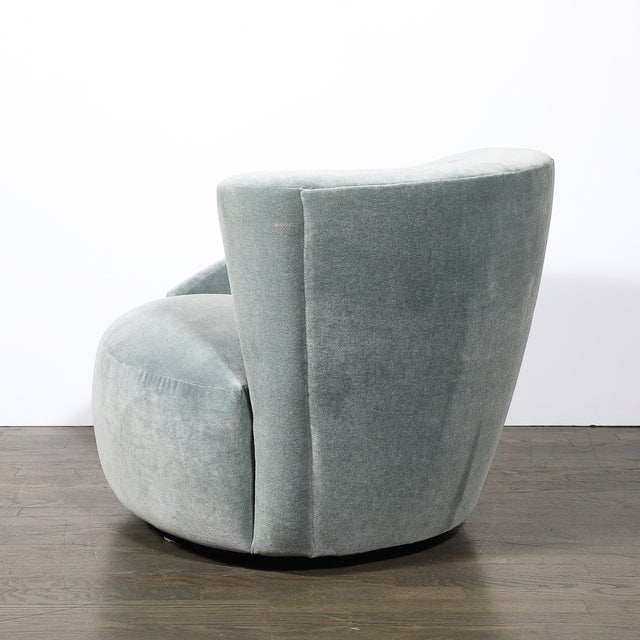 Pair of Powder Blue Mohair Velvet Swiveling "Nautilus" Chairs by Vladimir Kagan For Sale In New York - Image 6 of 15