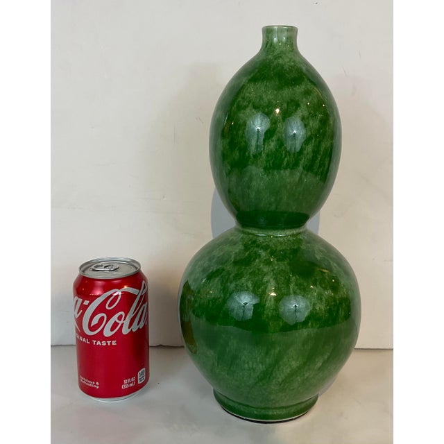 Stylish Currey & Company Green Glaze Porcelain Gourd Vase, showroom floor sample