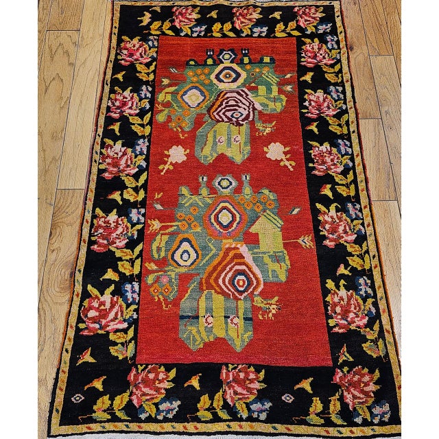 Textile Vintage Caucasian Karabagh Rug, Hand-Knotted Gol Farang Floral Design, 5' x 7' For Sale - Image 7 of 15