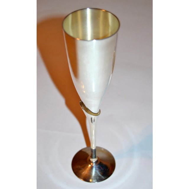 Metal 1960s Art Deco Silver Plate on Copper Minimalist Goblets- a Pair For Sale - Image 7 of 13