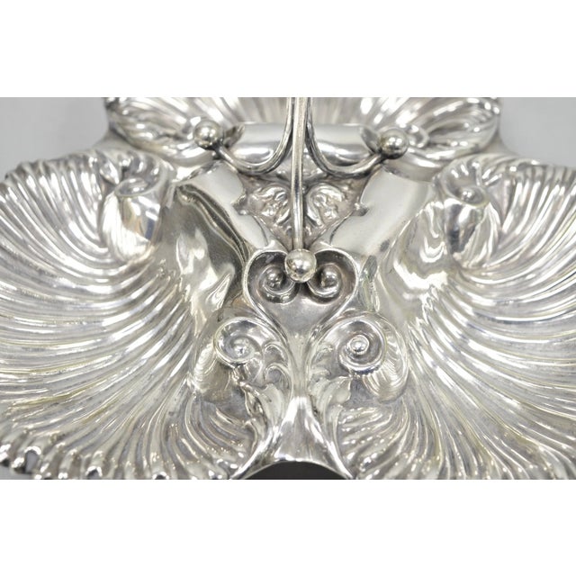 Mid 20th Century Antique English Victorian Silver Plated Triple Clam Shell Nautical Candy Dish For Sale - Image 5 of 16